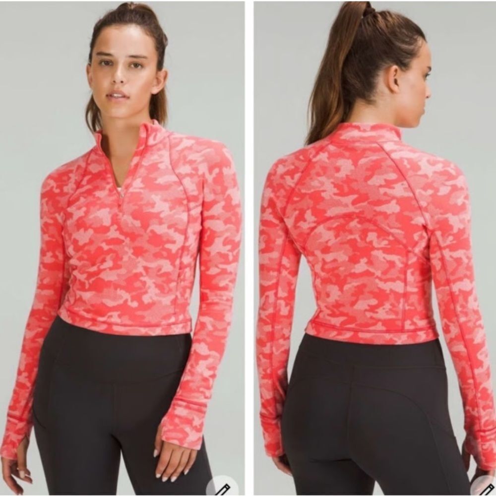 Lululemon Its Rulu Run Half Zip Heritage Camo Jacquard Pale Raspberry Pink Mist